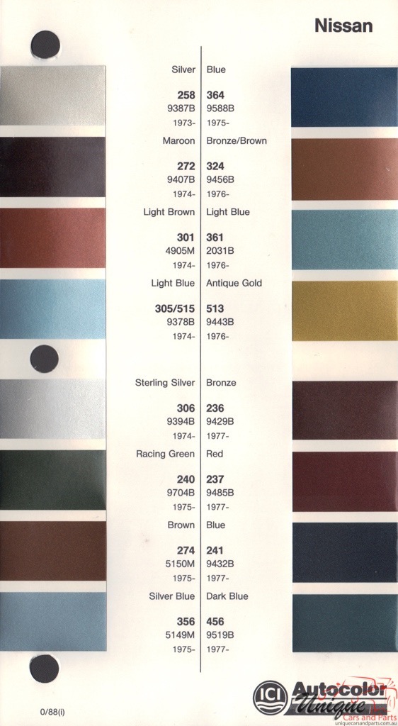 1973-1979 Nissan Paint Charts Autocolor